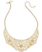 Thalia Sodi Gold-tone Crystal Flower Filigree 10-1/2 Statement Necklace, Created For Macy's