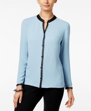 Alfani Faux-leather-trim Blouse, Only At Macy's