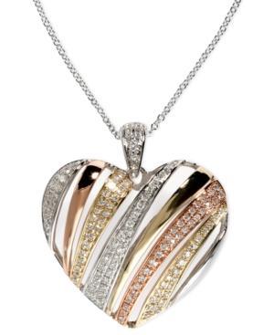 Trio By Effy Diamond Diagonal Heart Pendant (3/8 Ct. T.w.) In Tri-tone 14k Gold