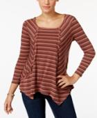 Style & Co Petite Striped Handkerchief-hem Top, Only At Macy's