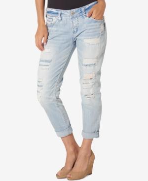 Silver Jeans Ripped Light Blue Wash Boyfriend Jeans