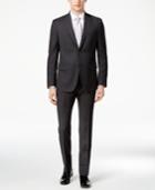 Dkny Men's Slim-fit Black Solid Textured Suit