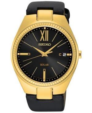 Seiko Women's Solar Recraft Series Black Leather Strap Watch 35mm Sne876