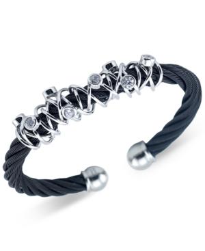 Charriol Women's Tango Silver-tone White Topaz Stones Black Pvd With Stainless Steel Cable Bangle Bracelet