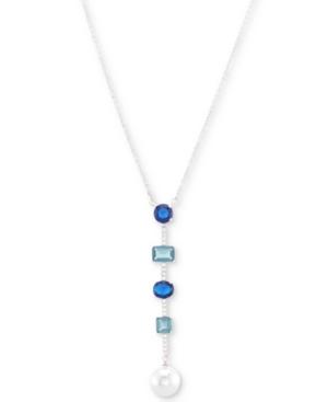Nina Silver-tone Crystal And Stone Bar & Disc Lariat Necklace, 17 + 3 Extender