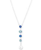 Nina Silver-tone Crystal And Stone Bar & Disc Lariat Necklace, 17 + 3 Extender