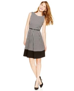 Calvin Klein Belted Colorblock-hem Pleated Dress