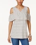 Style & Co Striped Cold-shoulder Top, Created For Macy's