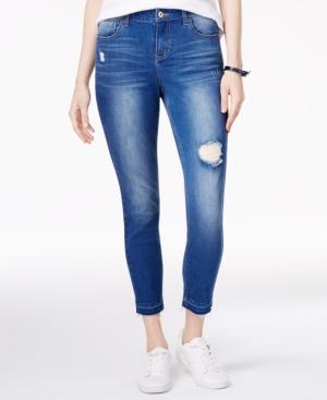 Vanilla Star Juniors' Ripped Released-hem Skinny Jeans