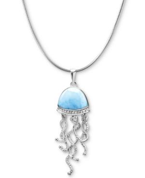 Marahlago Larimar & White Sapphire Accent Jellyfish 21 Pendant Necklace In Sterling Silver
