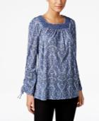 Style & Co Paisley-print Lace-trim Top, Created For Macy's