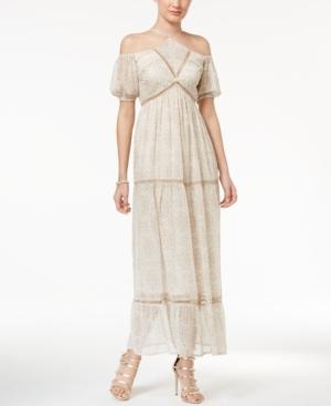 Beauty And The Beast Juniors' Printed Off-the-shoulder Maxi Dress