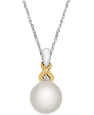 Cultured Freshwater Pearl (8mm) And Diamond Accent Pendant Necklace In Sterling Silver And 14k Gold