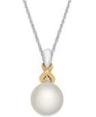 Cultured Freshwater Pearl (8mm) And Diamond Accent Pendant Necklace In Sterling Silver And 14k Gold
