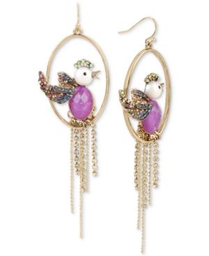 Betsey Johnson Gold-tone Multi-stone Bird Orbital & Chain Fringe Drop Earrings