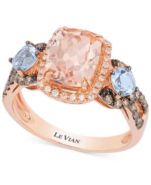 Aquamarine And Morganite (2 Ct. T.w.) And Diamond (1/3 Ct. T.w.) Ring In 14k Rose Gold