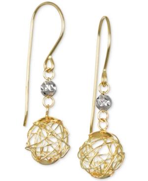 Wire Bead And Crystal Drop Earrings In 10k Gold