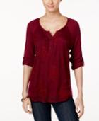 Style & Co Embroidered Split-neck Top, Created For Macy's