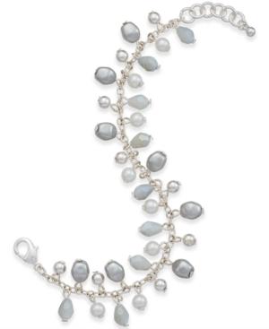 Charter Club Silver-tone Gray Imitation Pearl Link Bracelet
