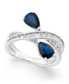 Sapphire (1-3/4 Ct. T.w.) And Diamond (3/8 Ct. T.w.) Crisscross Teardrop Ring In 14k White Gold