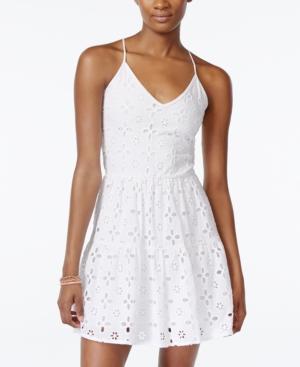 Crystal Doll Juniors' Crochet-trim Eyelet Fit & Flare Dress
