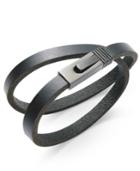 Sutton By Rhona Sutton Men's Black Stainless Steel And Leather Double Wrap Bracelet