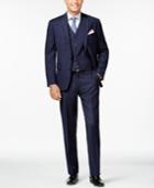 Ryan Seacrest Distinction Slim-fit Blue Flannel Chalk Stripe Vested Suit, Only At Macy's