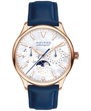 Movado Women's Swiss Heritage Celestograf Navy Leather Strap Watch 36mm 3650011