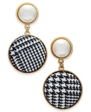 I.n.c. Gold-tone Imitation Pearl & Tweed Drop Earrings, Created For Macy's