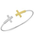 Wrapped Diamond Double Cross Flexie Bangle Bracelet In (1/6 Ct. T.w.) In Sterling Silver And 14k Gold-plate