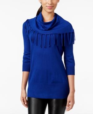 Ny Collection Petite Cowl-neck Fringe Top