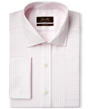 Tasso Elba Non-iron Pale Pink Sateen Gingham French Cuff Dress Shirt, Only At Macy's