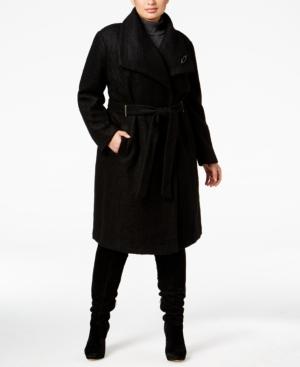 Ivanka Trump Plus Size Asymmetrical Walker Coat With Brooch