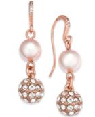 Charter Club Rose Gold-tone Pave & Imitation Pearl Double-drop Earrings, Created For Macy's