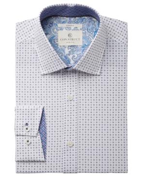 Con. Struct Men's Slim-fit Stretch White/purple Star Dress Shirt, Created For Macy's
