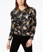 Bar Iii Floral-print Puffed-sleeve Sweatshirt, Created For Macy's