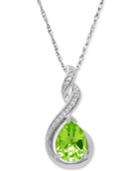 Peridot (1-3/4 Ct. T.w.) And Diamond Accent Swirl Pendant Necklace In Sterling Silver