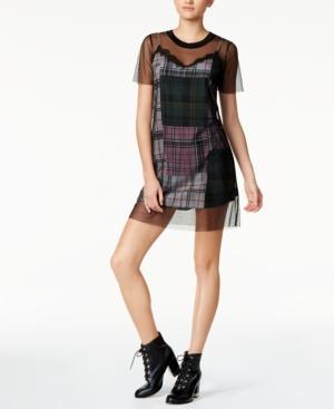 Guess Cass Mesh & Plaid T-shirt Dress