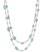 Milky Aquamarine (6 X 8mm) With White And Gray Cultured Freshwater Pearl (5mm & 7mm) Layer Necklace In Sterling Silver