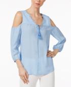 Ny Collection Cold-shoulder Tasseled Peasant Top