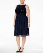 Adrianna Papell Plus Size Sequined Illusion Draped Dress