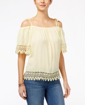 Bcx Juniors' Crocheted Cold-shoulder Blouse