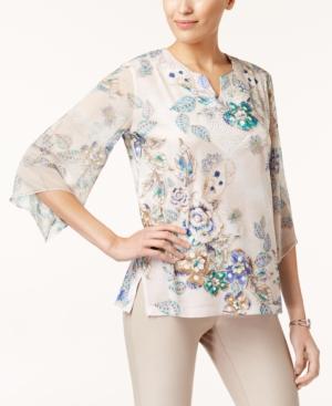 Jm Collection Printed Chiffon-sleeve Tunic, Created For Macy's