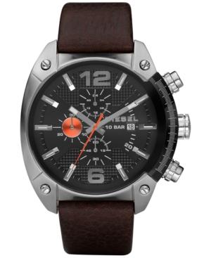Diesel Men's Chronograph Overflow Dark Brown Leather Strap Watch 49x54mm