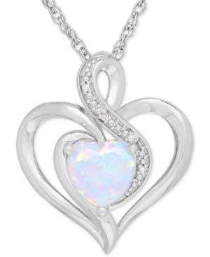 Lab-created Opal (1/2 Ct. T.w.) & Diamond Accent Heart Pendant Necklace In Sterling Silver