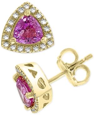 Effy Pink Sapphire (1-1/8 Ct. T.w.) & Diamond (1/8 Ct. T.w.) Trillion Stud Earrings In 14k Gold