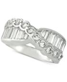 Giani Bernini Cubic Zirconia Baguette Crossover Ring In Sterling Silver, Created For Macy's
