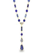 Catherine Malandrino Women's Blue Geo Rhinestone Yellow Gold-tone Y-style Chain Necklace