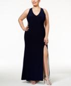 Xscape Plus Size Illusion Beaded-back Gown