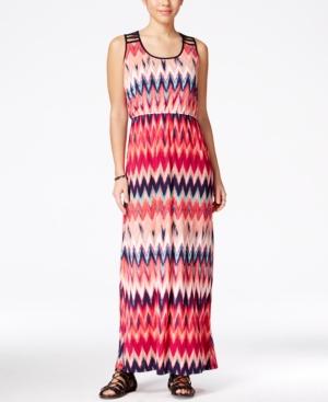 Trixxi Juniors' Printed Lattice-back Maxi Dress